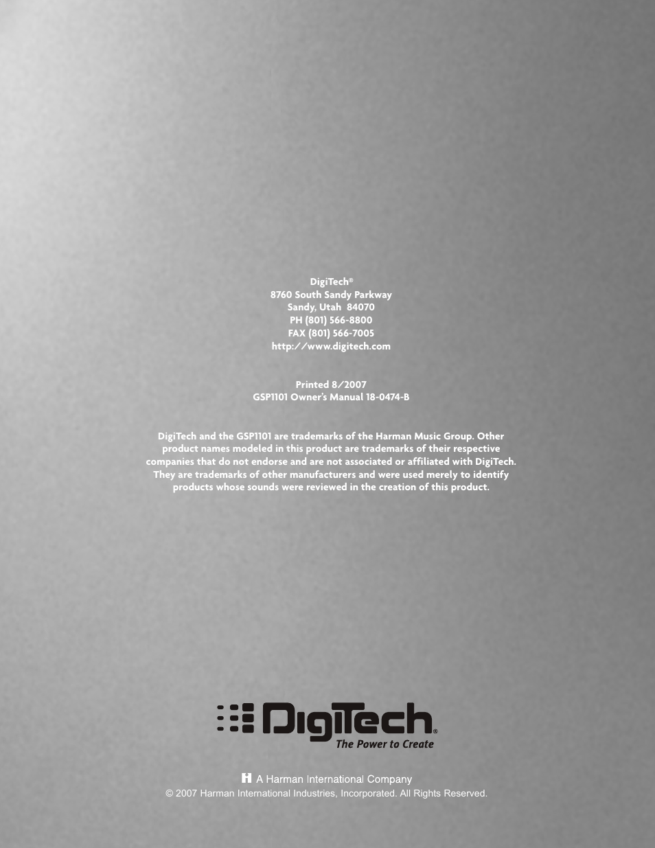 DigiTech GSP1101 User Manual | Page 64 / 64