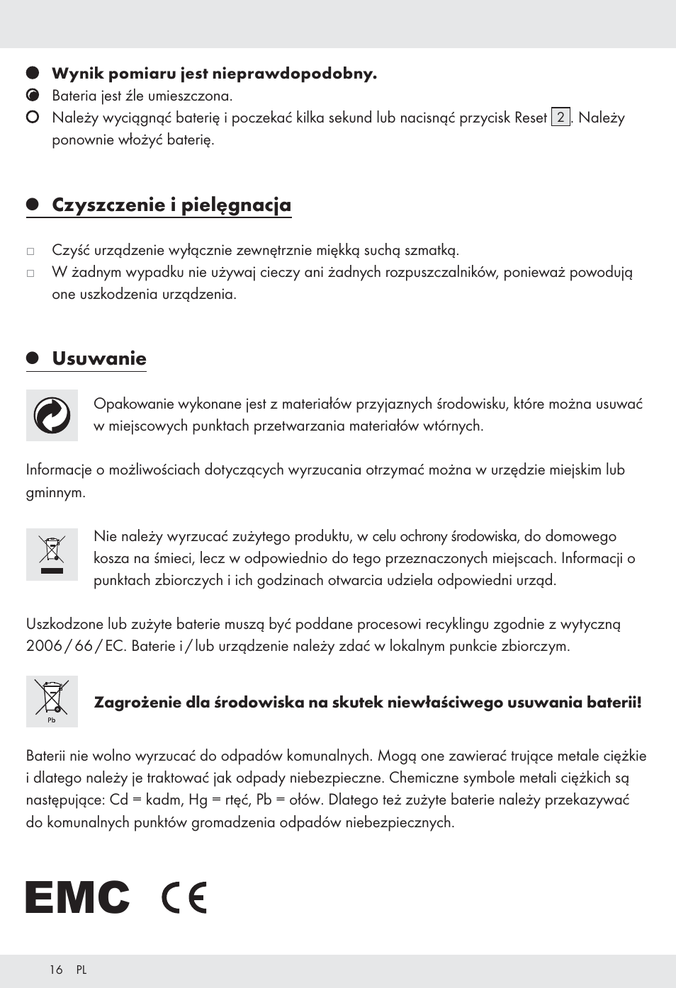 Czyszczenie i pielęgnacja, Usuwanie | Tronic H12276 User Manual | Page 16 / 48