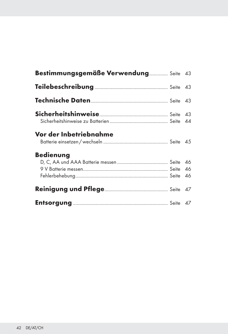 Bestimmungsgemäße verwendung, Teilebeschreibung, Technische daten | Sicherheitshinweise, Vor der inbetriebnahme, Bedienung, Reinigung und pflege, Entsorgung | Tronic H12276 User Manual | Page 42 / 48
