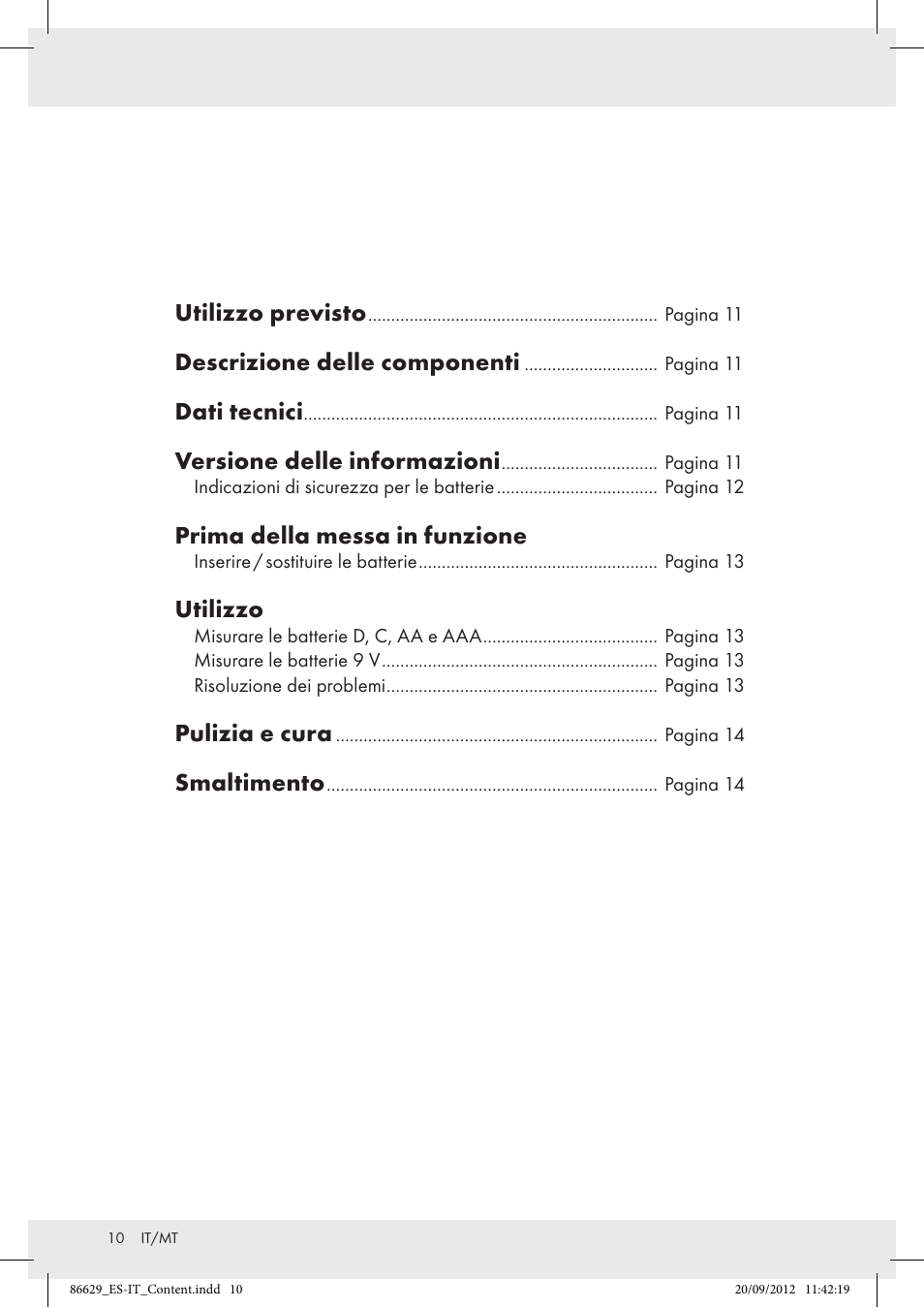 Utilizzo previsto, Descrizione delle componenti, Dati tecnici | Versione delle informazioni, Prima della messa in funzione, Utilizzo, Pulizia e cura, Smaltimento | Tronic H12276 User Manual | Page 10 / 30