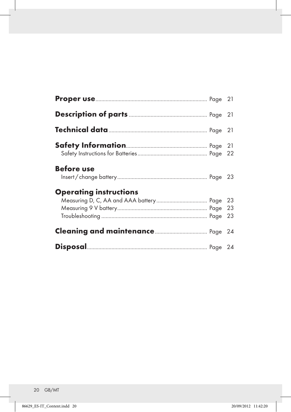 Proper use, Description of parts, Technical data | Safety information, Before use, Operating instructions, Cleaning and maintenance, Disposal | Tronic H12276 User Manual | Page 20 / 30