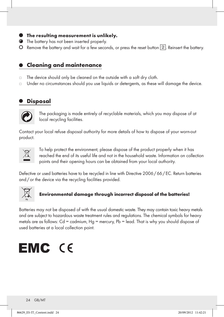 Cleaning and maintenance, Disposal | Tronic H12276 User Manual | Page 24 / 30