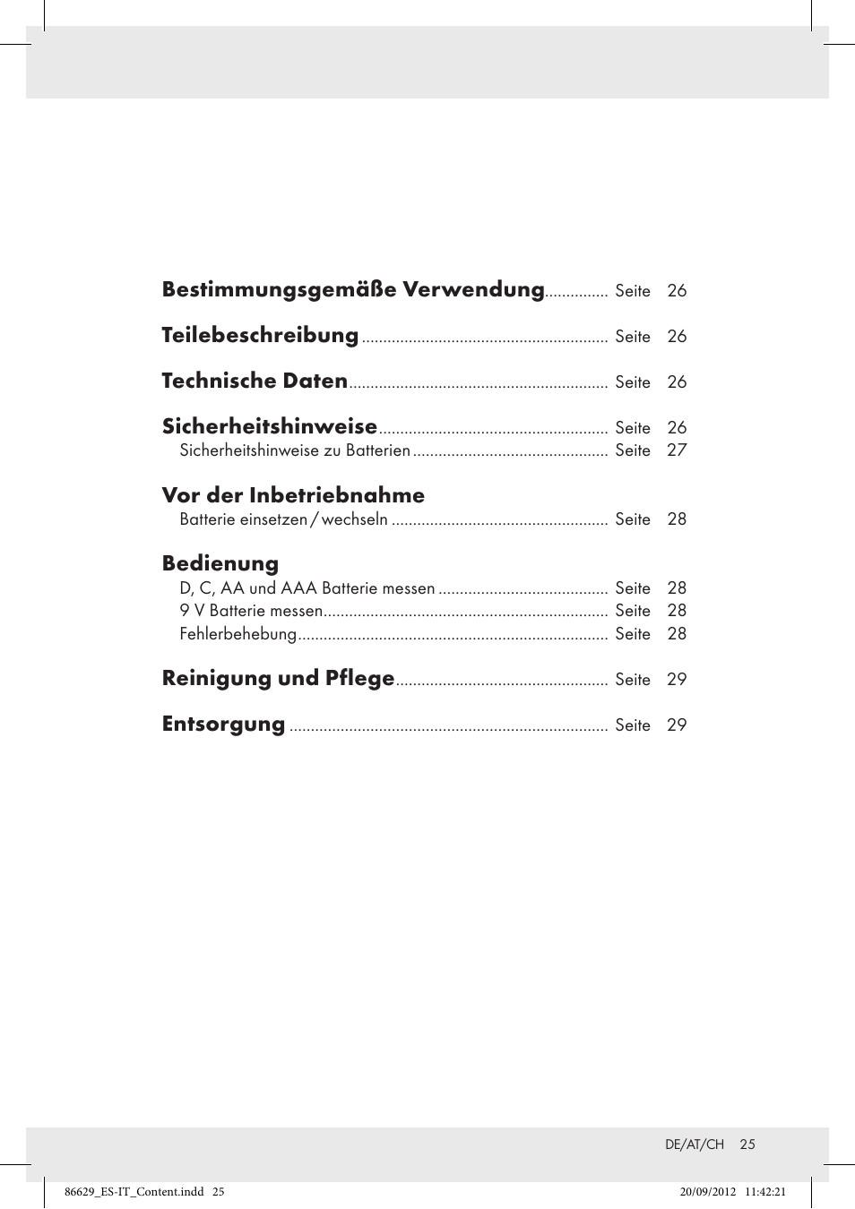 Bestimmungsgemäße verwendung, Teilebeschreibung, Technische daten | Sicherheitshinweise, Vor der inbetriebnahme, Bedienung, Reinigung und pflege, Entsorgung | Tronic H12276 User Manual | Page 25 / 30