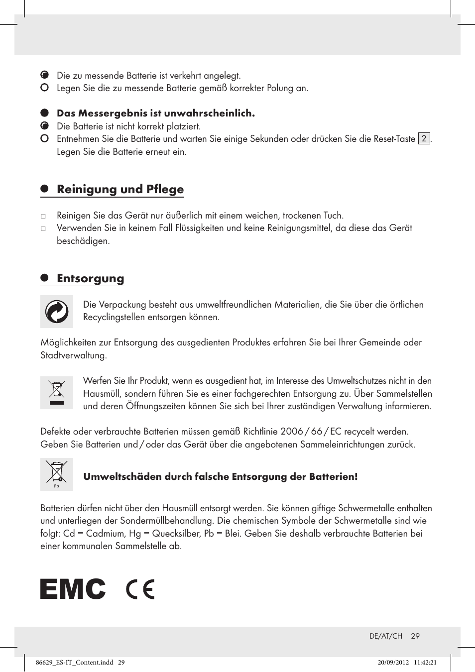 Reinigung und pflege, Entsorgung | Tronic H12276 User Manual | Page 29 / 30