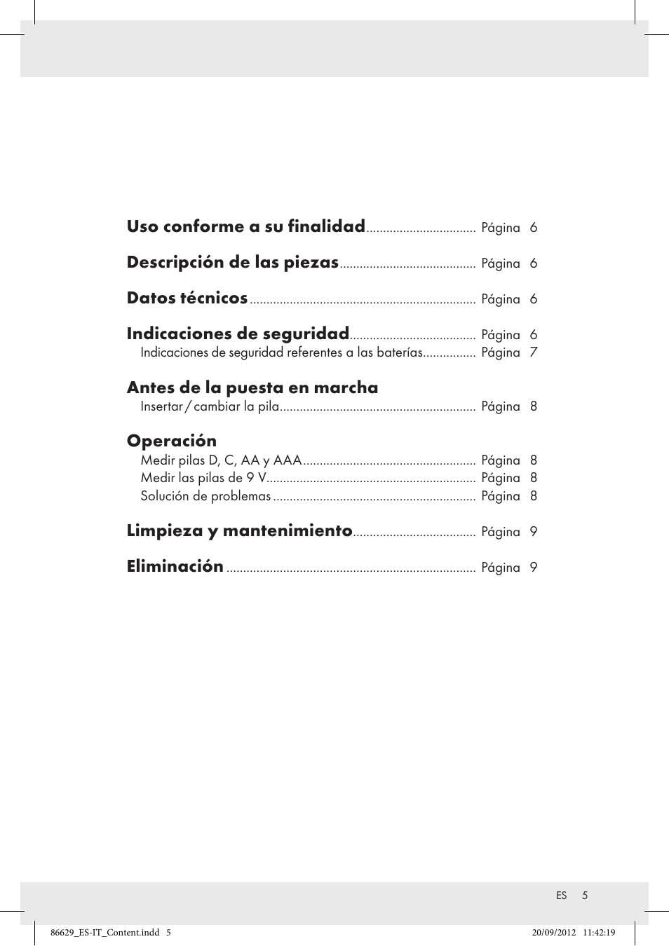 Uso conforme a su finalidad, Descripción de las piezas, Datos técnicos | Indicaciones de seguridad, Antes de la puesta en marcha, Operación, Limpieza y mantenimiento, Eliminación | Tronic H12276 User Manual | Page 5 / 30