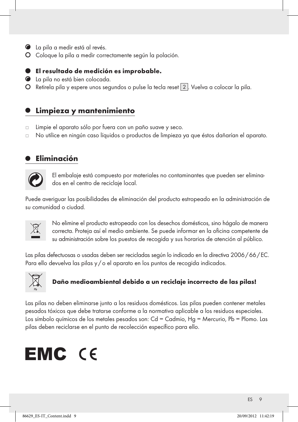 Limpieza y mantenimiento, Eliminación | Tronic H12276 User Manual | Page 9 / 30