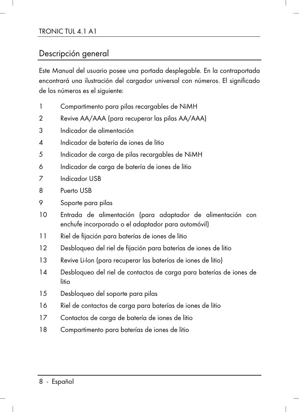 Descripción general | Tronic TUL 4.1 A1 User Manual | Page 10 / 80