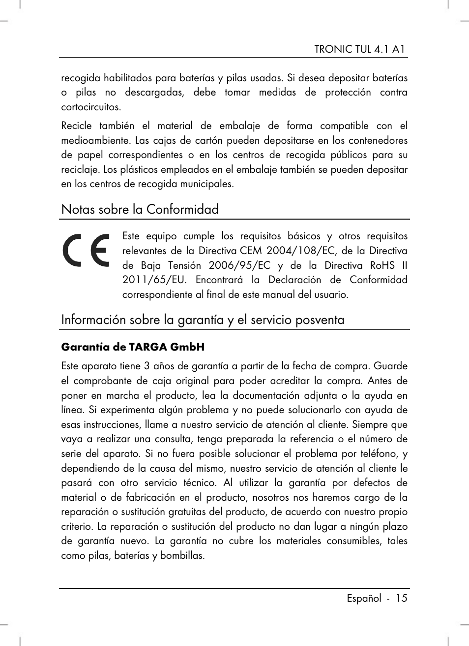 Notas sobre la conformidad | Tronic TUL 4.1 A1 User Manual | Page 17 / 80