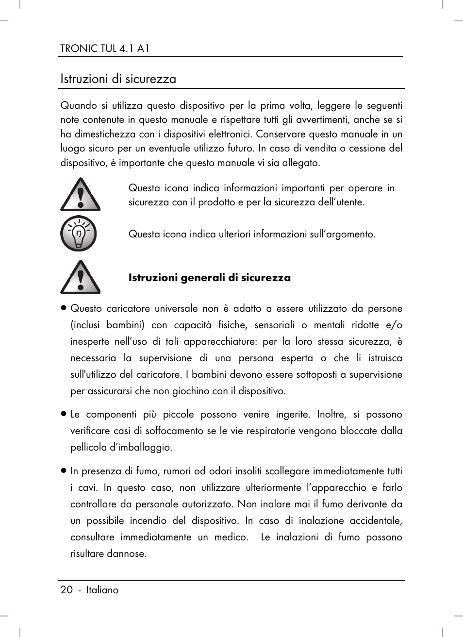 Istruzioni di sicurezza | Tronic TUL 4.1 A1 User Manual | Page 22 / 80