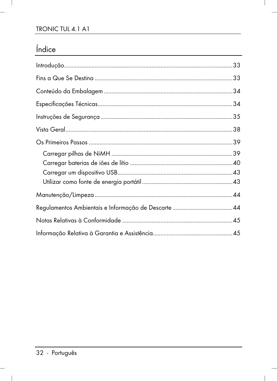 Índice | Tronic TUL 4.1 A1 User Manual | Page 34 / 80