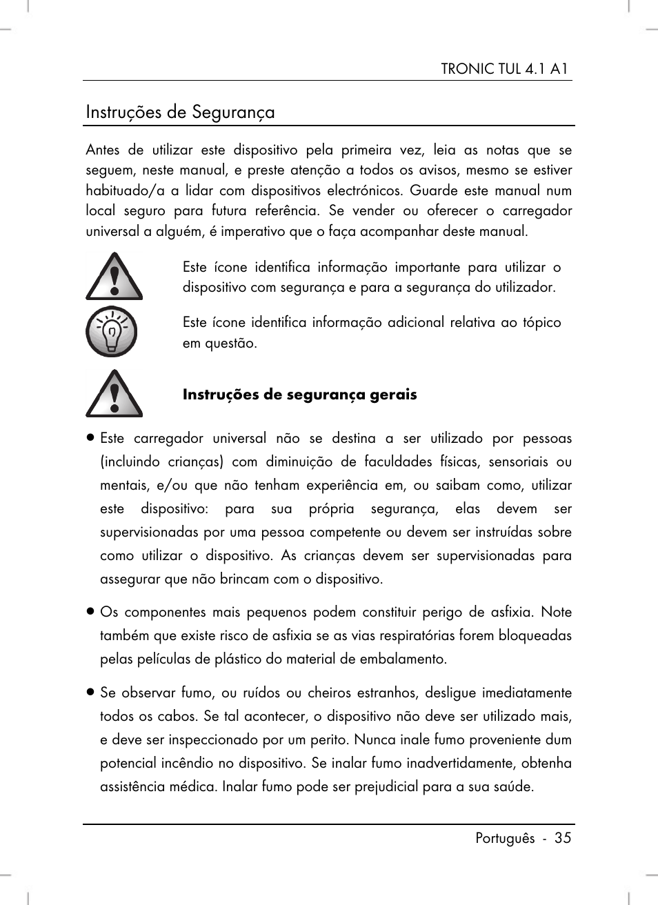 Instruções de segurança | Tronic TUL 4.1 A1 User Manual | Page 37 / 80