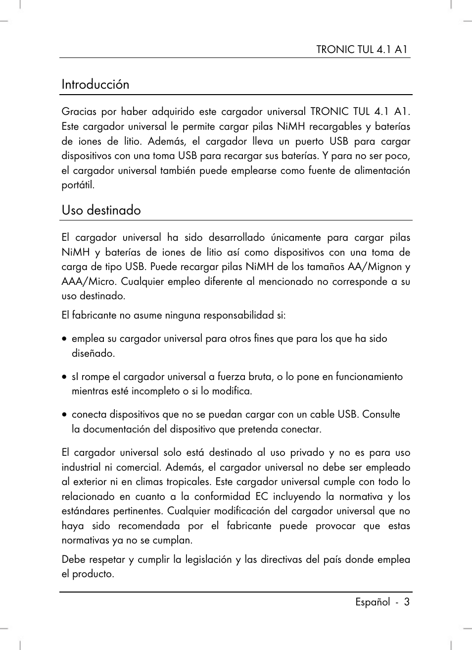 Introducción, Uso destinado | Tronic TUL 4.1 A1 User Manual | Page 5 / 80