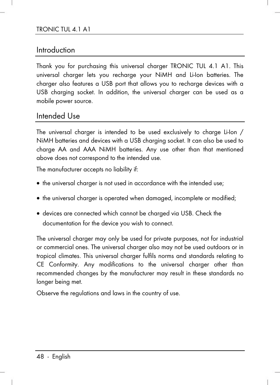 Introduction, Intended use | Tronic TUL 4.1 A1 User Manual | Page 50 / 80