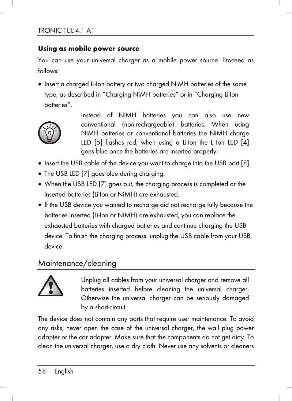 Maintenance/cleaning | Tronic TUL 4.1 A1 User Manual | Page 60 / 80