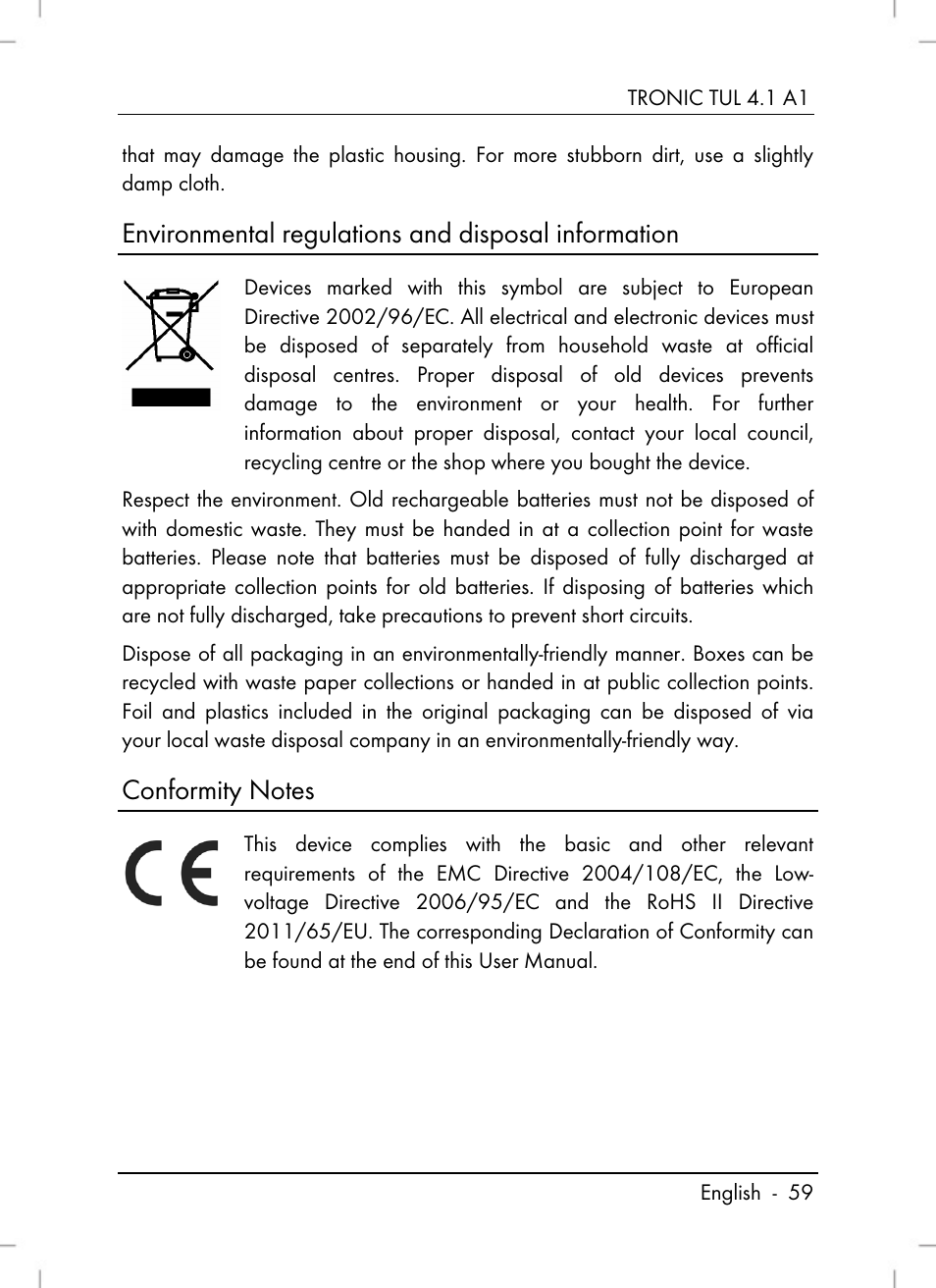 Environmental regulations and disposal information | Tronic TUL 4.1 A1 User Manual | Page 61 / 80