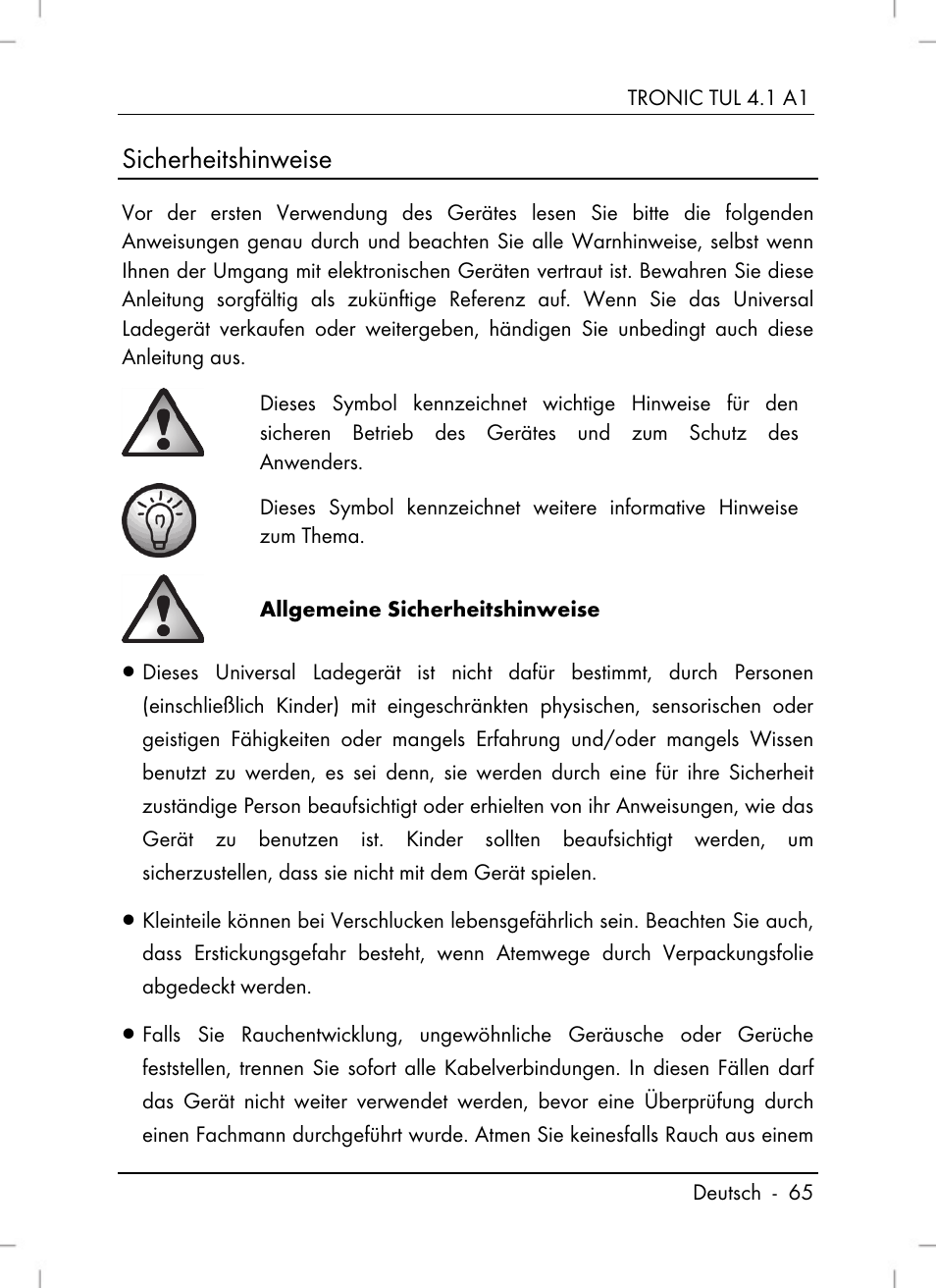 Sicherheitshinweise | Tronic TUL 4.1 A1 User Manual | Page 67 / 80