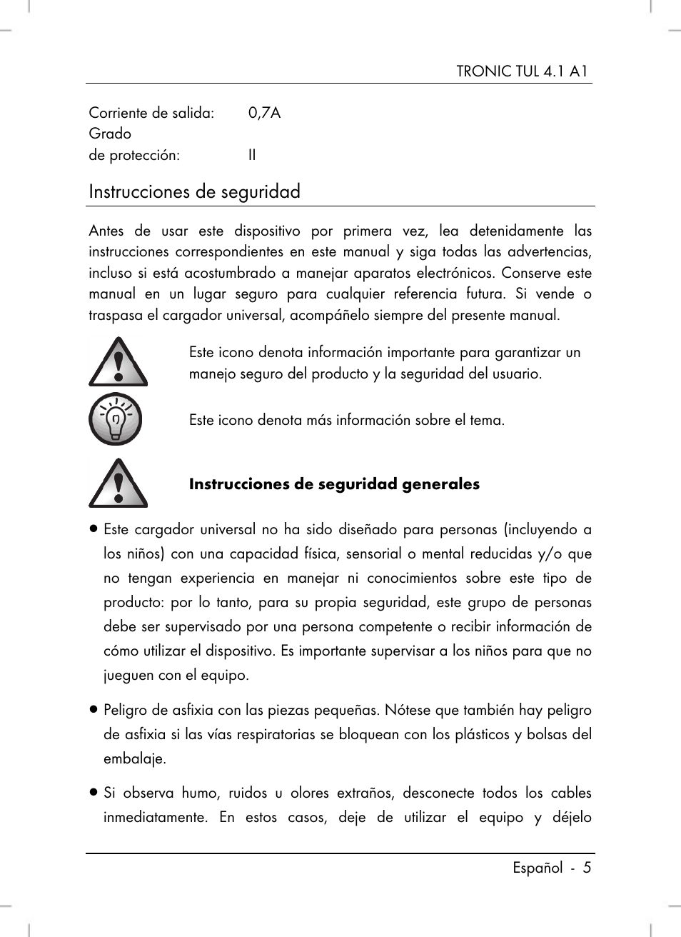 Instrucciones de seguridad | Tronic TUL 4.1 A1 User Manual | Page 7 / 80