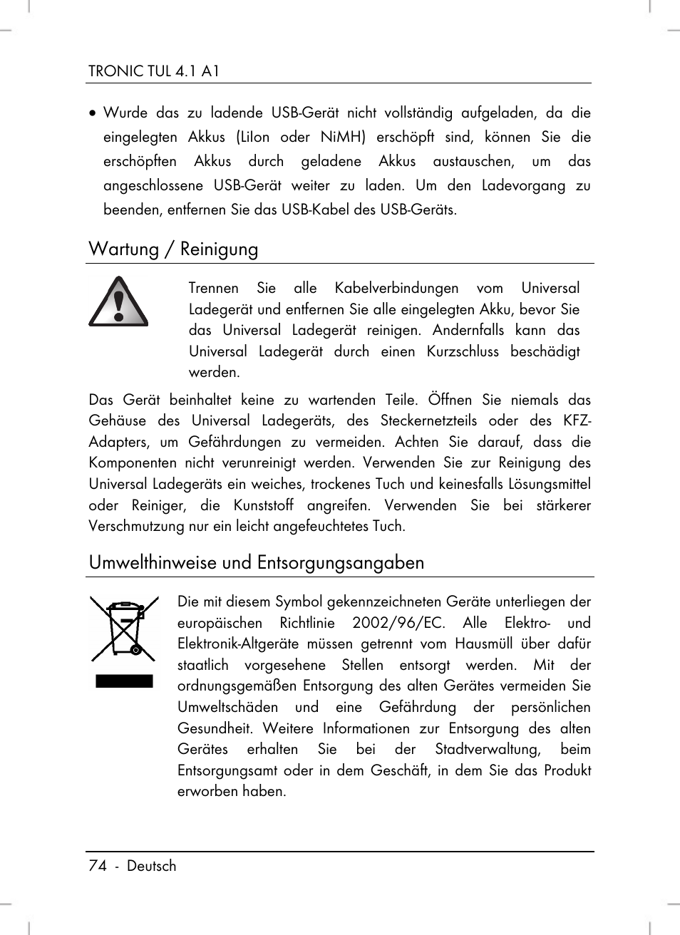 Wartung / reinigung, Umwelthinweise und entsorgungsangaben | Tronic TUL 4.1 A1 User Manual | Page 76 / 80