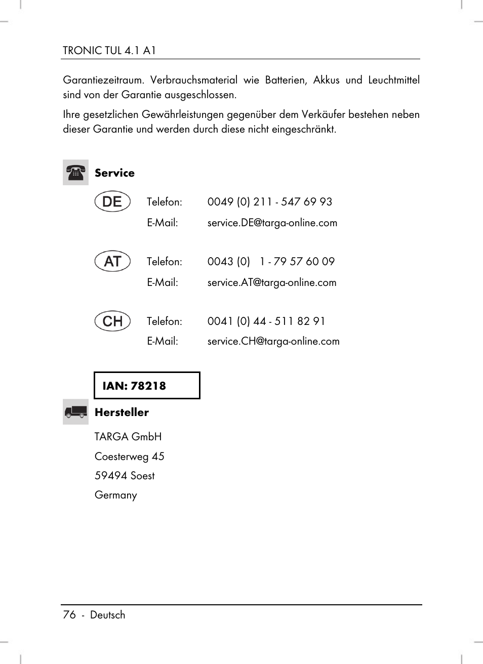 Tronic TUL 4.1 A1 User Manual | Page 78 / 80