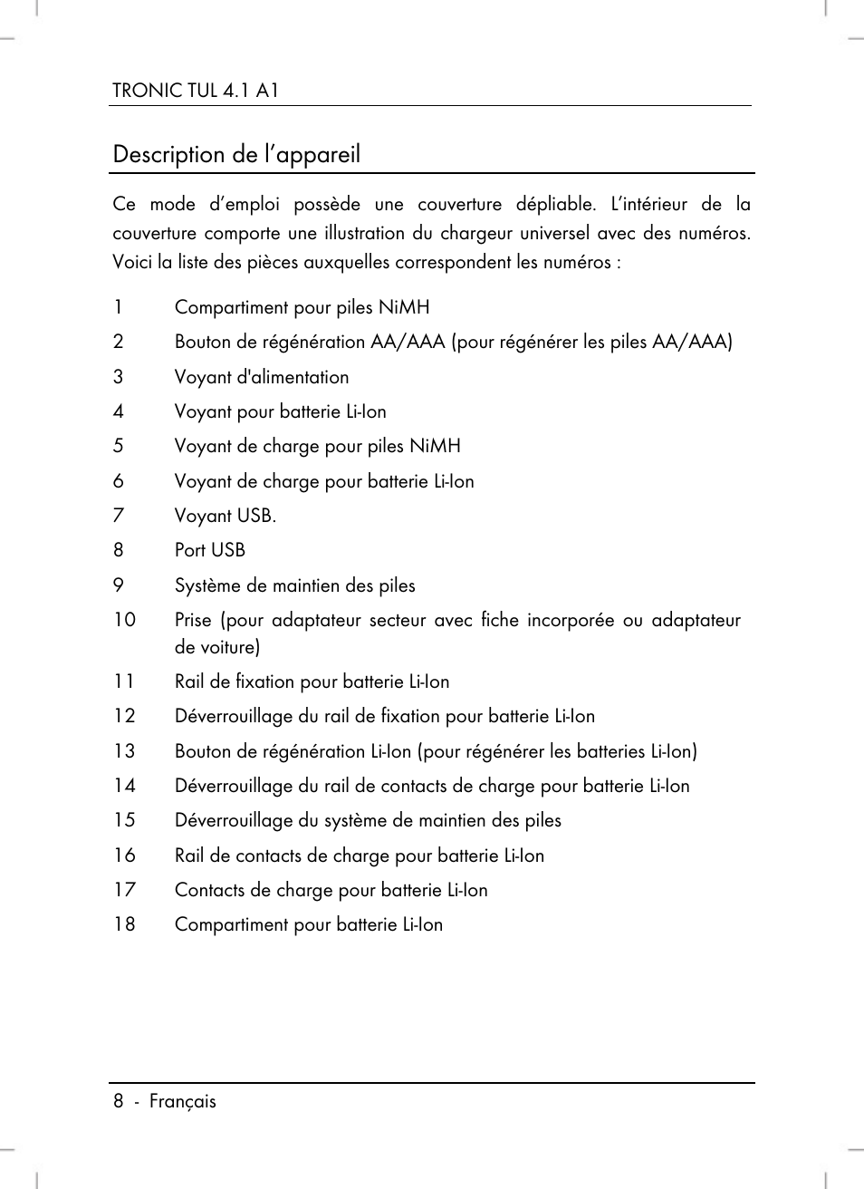 Description de l’appareil | Tronic TUL 4.1 A1 User Manual | Page 10 / 66