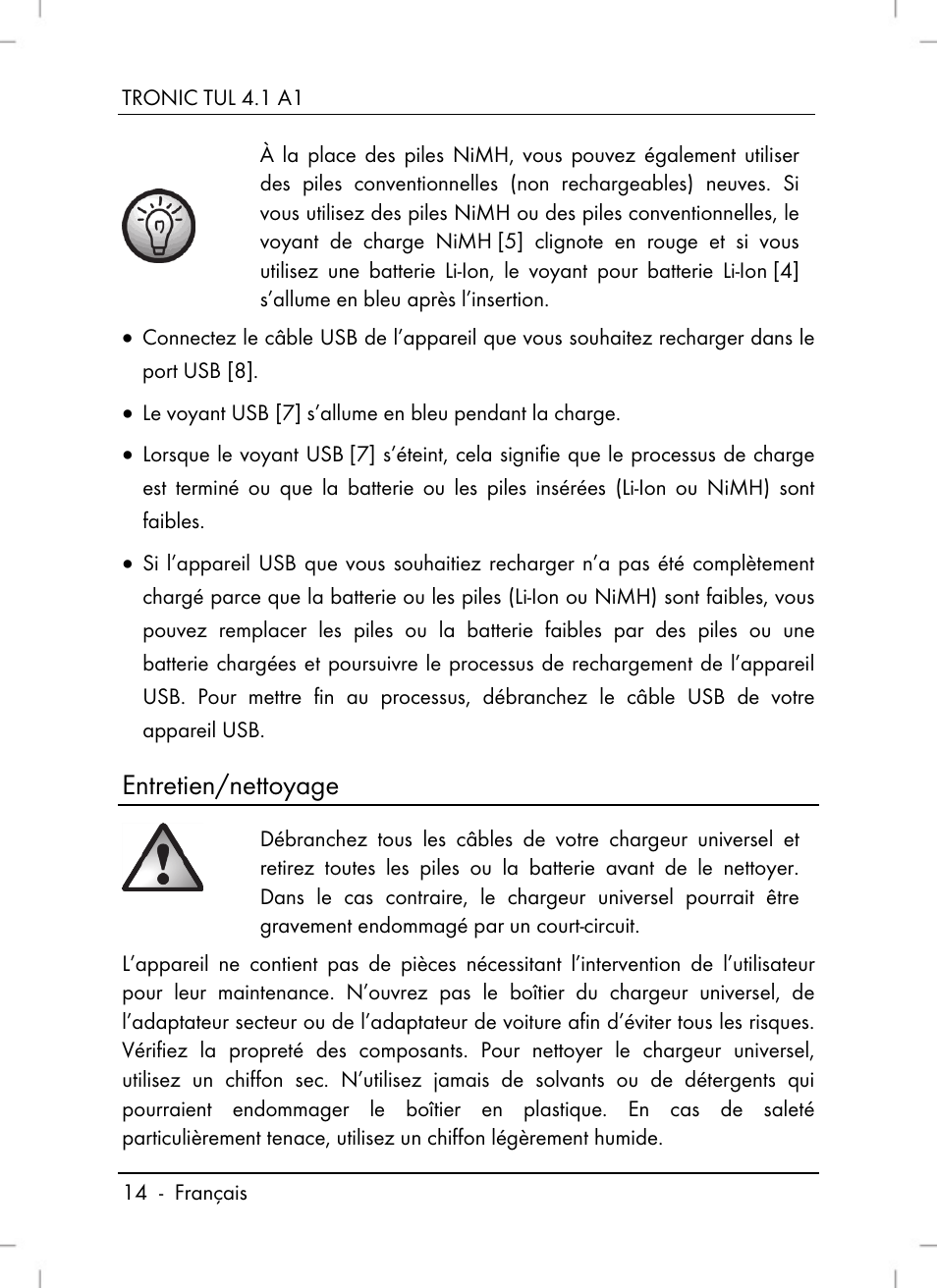 Entretien/nettoyage | Tronic TUL 4.1 A1 User Manual | Page 16 / 66