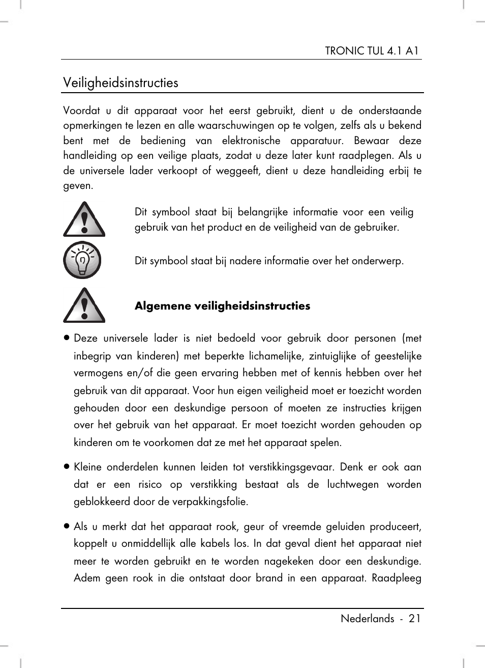 Veiligheidsinstructies | Tronic TUL 4.1 A1 User Manual | Page 23 / 66