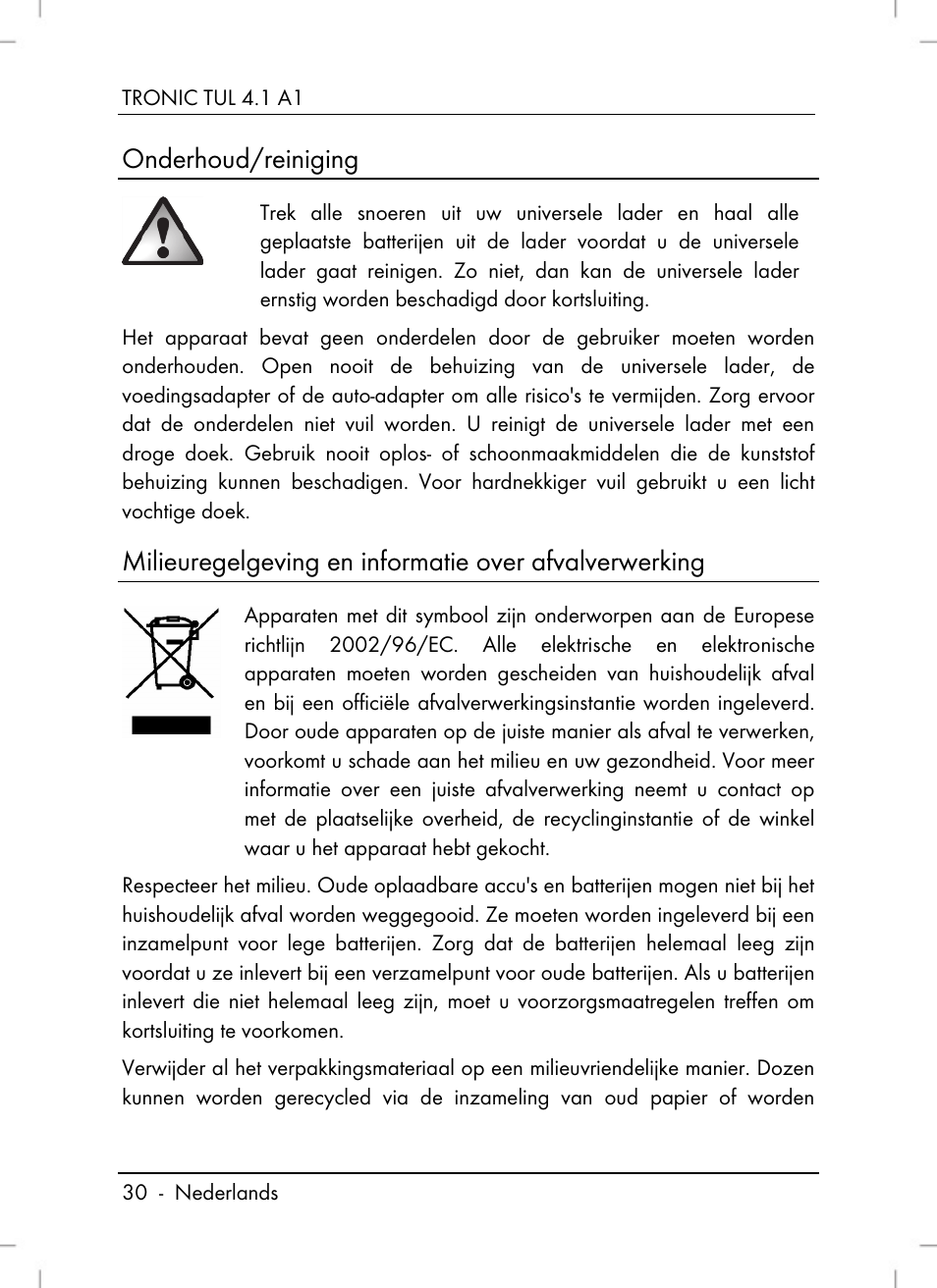 Onderhoud/reiniging | Tronic TUL 4.1 A1 User Manual | Page 32 / 66