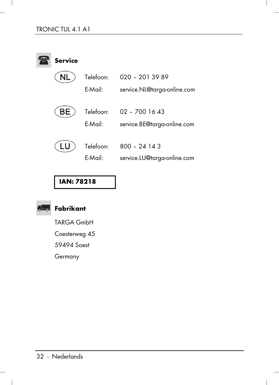Tronic TUL 4.1 A1 User Manual | Page 34 / 66
