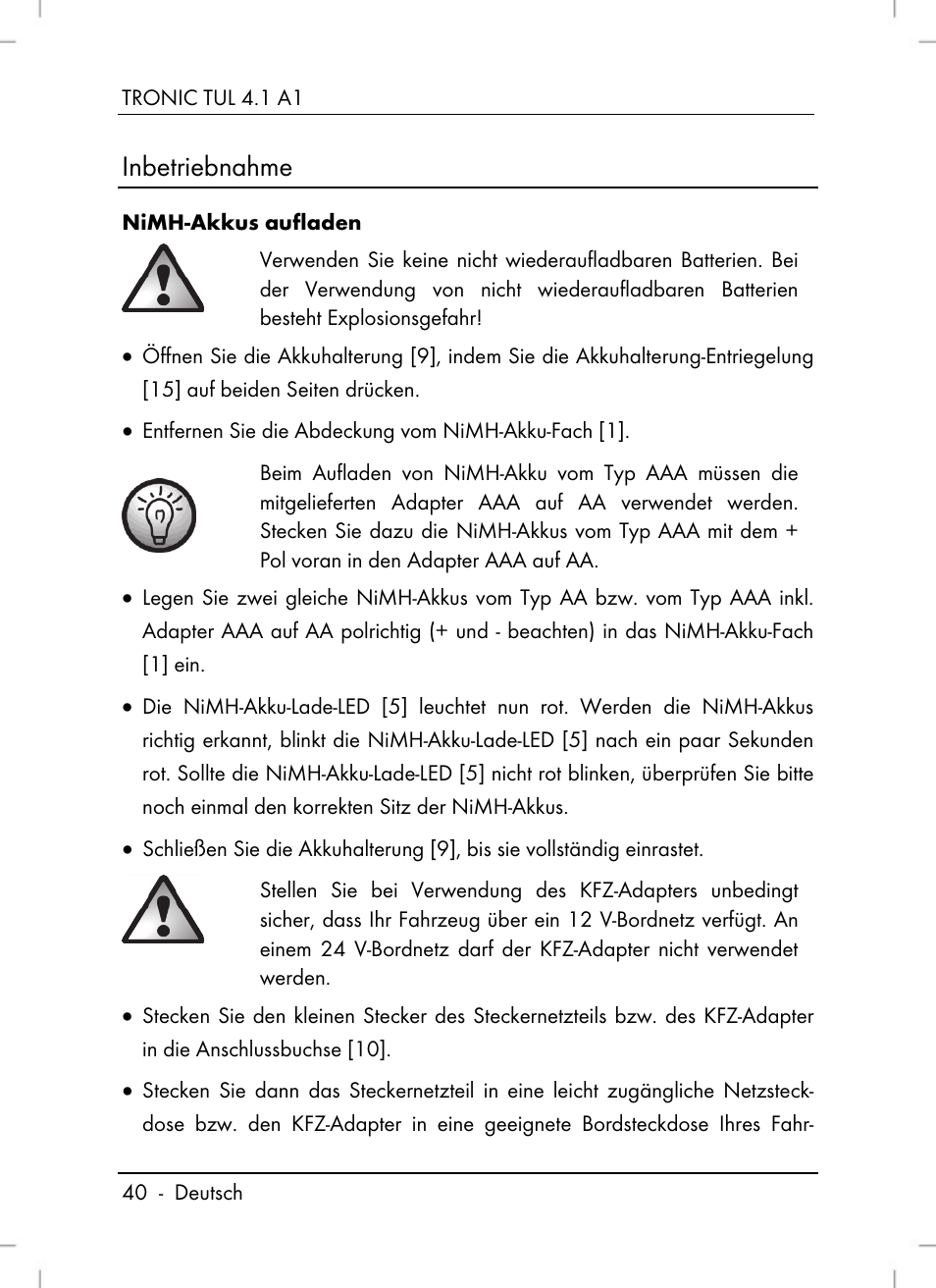 Inbetriebnahme | Tronic TUL 4.1 A1 User Manual | Page 42 / 66