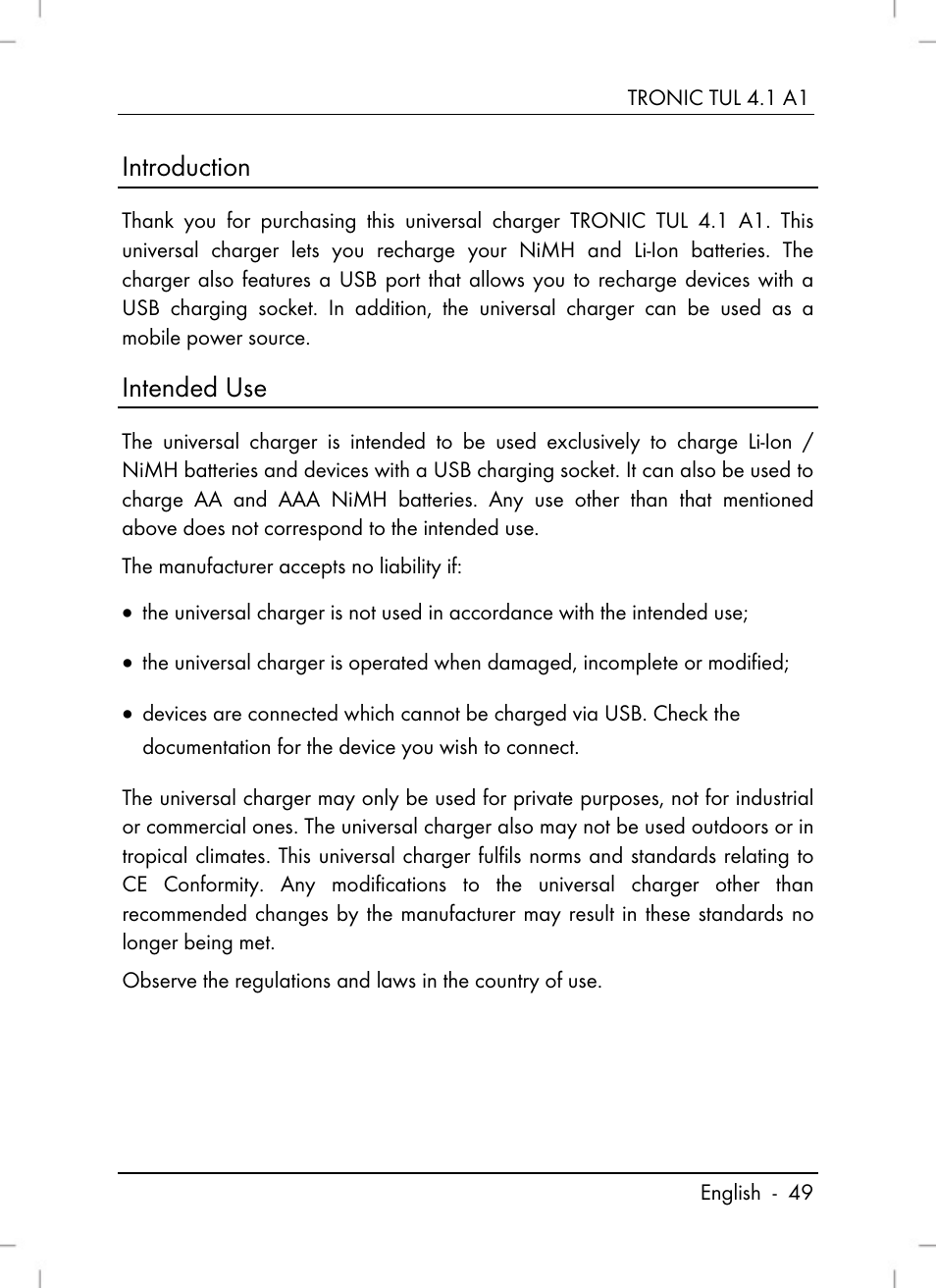 Introduction, Intended use | Tronic TUL 4.1 A1 User Manual | Page 51 / 66