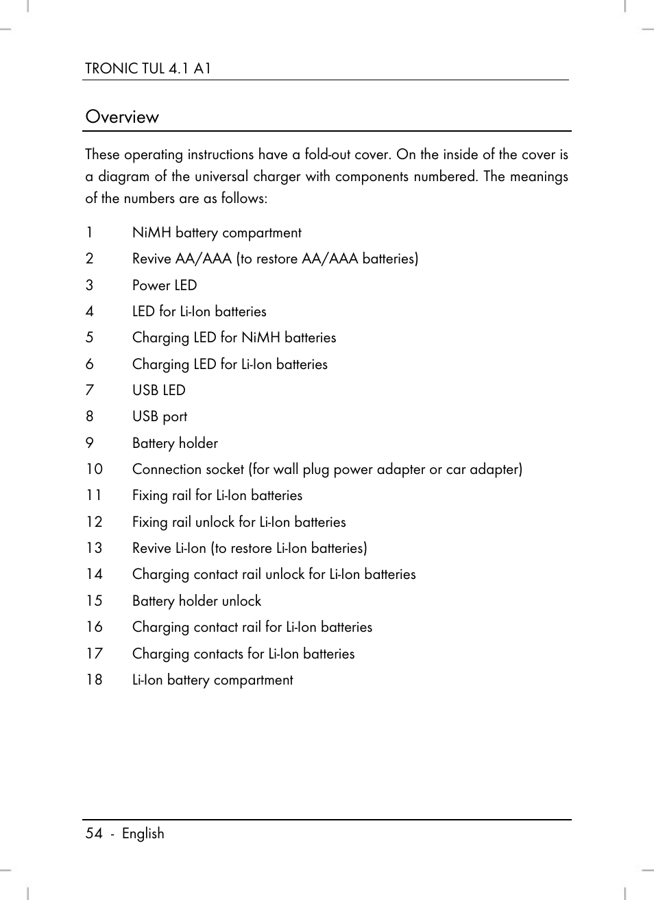 Overview | Tronic TUL 4.1 A1 User Manual | Page 56 / 66