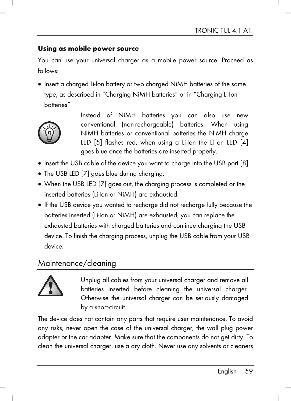 Maintenance/cleaning | Tronic TUL 4.1 A1 User Manual | Page 61 / 66