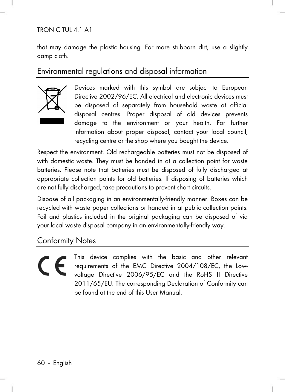 Environmental regulations and disposal information | Tronic TUL 4.1 A1 User Manual | Page 62 / 66