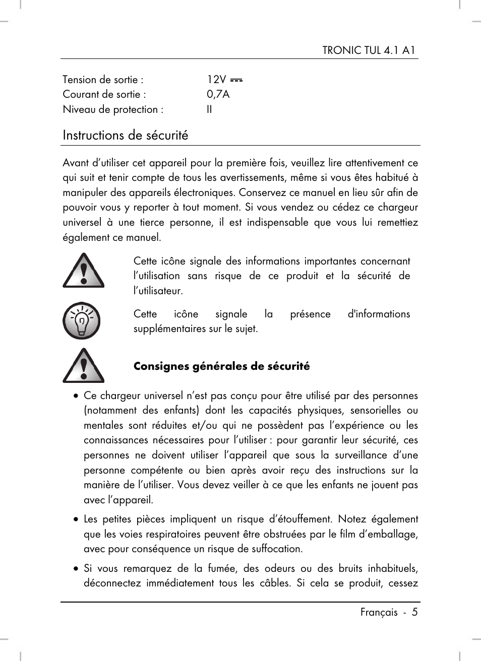 Instructions de sécurité | Tronic TUL 4.1 A1 User Manual | Page 7 / 66