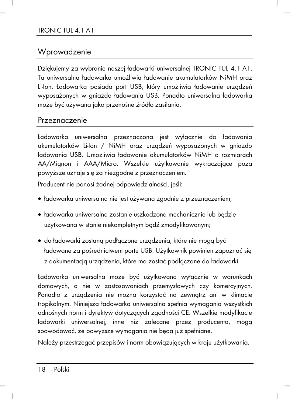 Wprowadzenie, Przeznaczenie | Tronic TUL 4.1 A1 User Manual | Page 20 / 80