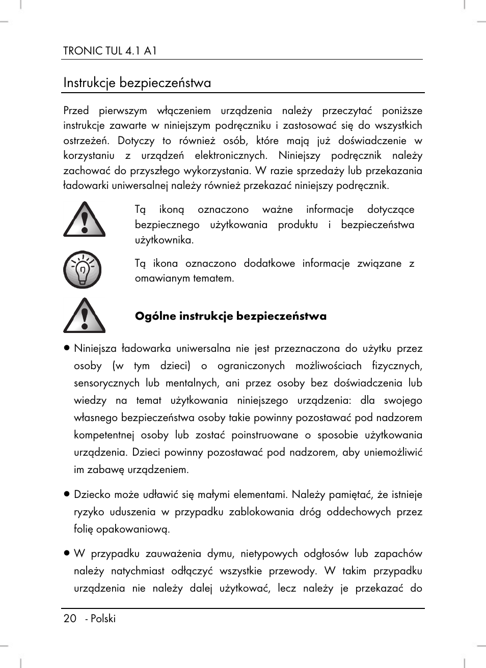 Instrukcje bezpieczeństwa | Tronic TUL 4.1 A1 User Manual | Page 22 / 80