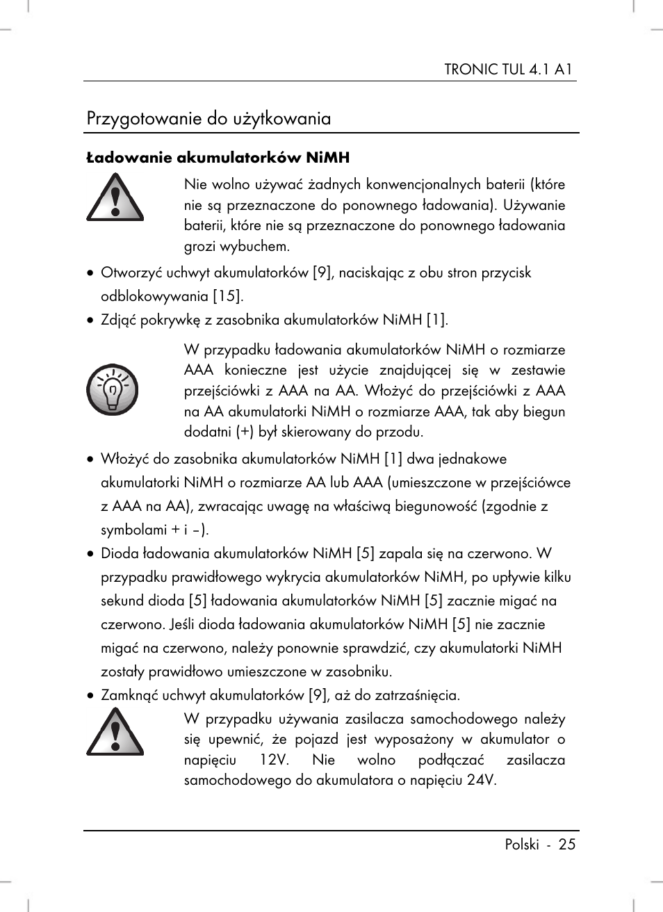 Przygotowanie do użytkowania | Tronic TUL 4.1 A1 User Manual | Page 27 / 80