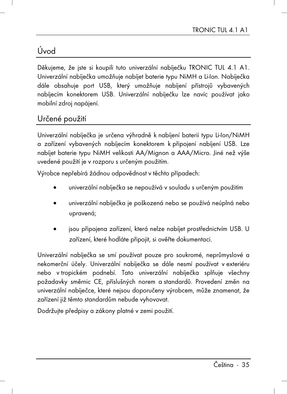 Úvod, Určené použití | Tronic TUL 4.1 A1 User Manual | Page 37 / 80