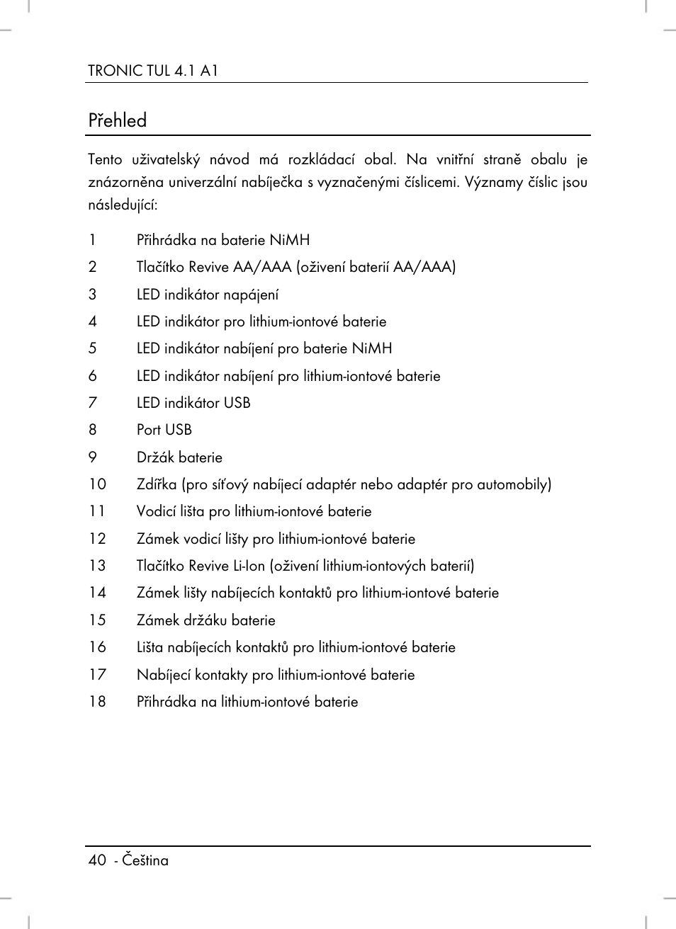 Přehled | Tronic TUL 4.1 A1 User Manual | Page 42 / 80