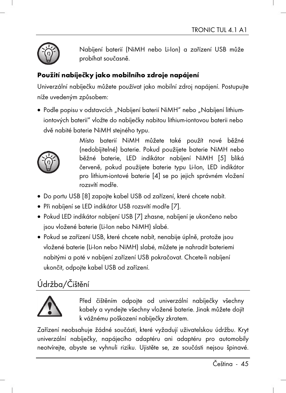 Údržba/čištění | Tronic TUL 4.1 A1 User Manual | Page 47 / 80