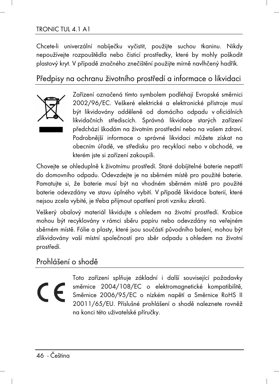 Prohlášení o shodě | Tronic TUL 4.1 A1 User Manual | Page 48 / 80