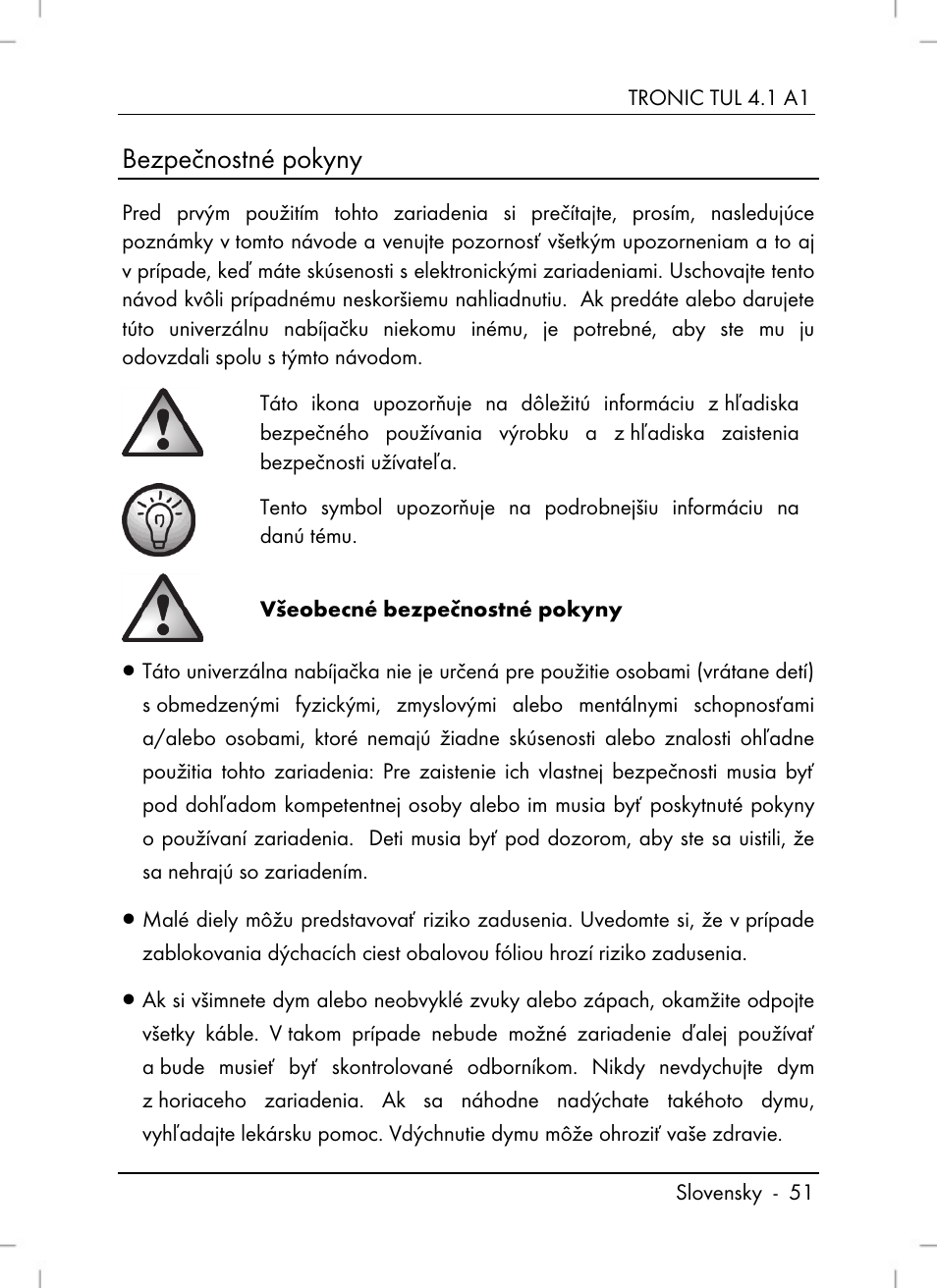 Bezpečnostné pokyny | Tronic TUL 4.1 A1 User Manual | Page 53 / 80