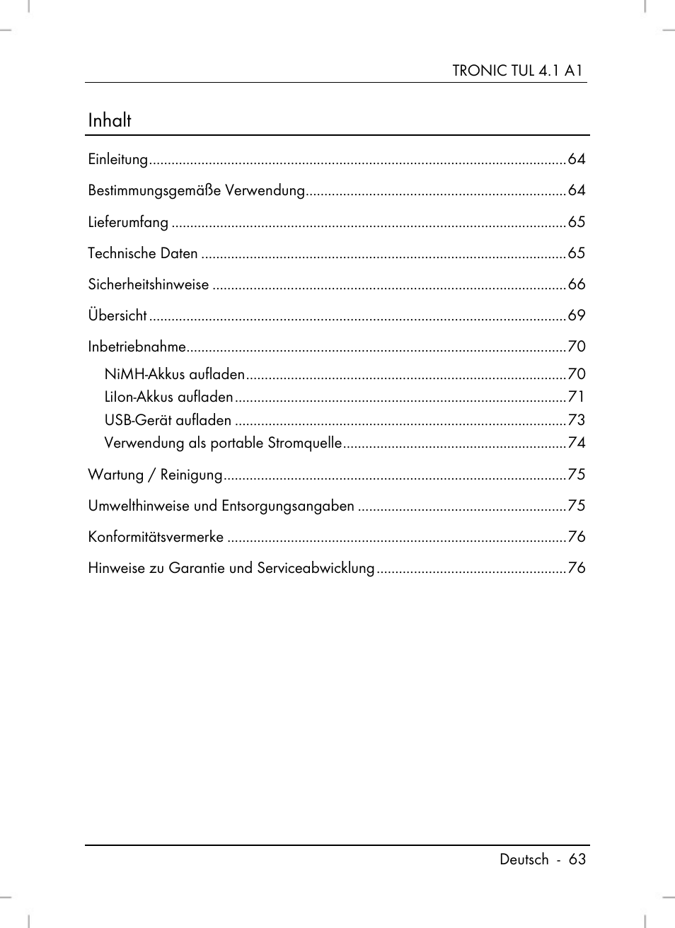 Tronic TUL 4.1 A1 User Manual | Page 65 / 80