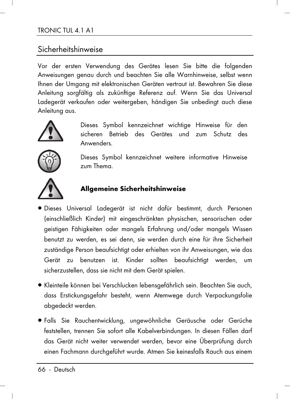 Sicherheitshinweise | Tronic TUL 4.1 A1 User Manual | Page 68 / 80