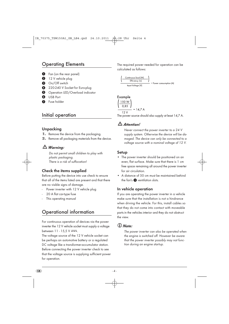 Operating elements, Initial operation, Operational information | Tronic TSW 150 A1 User Manual | Page 6 / 72