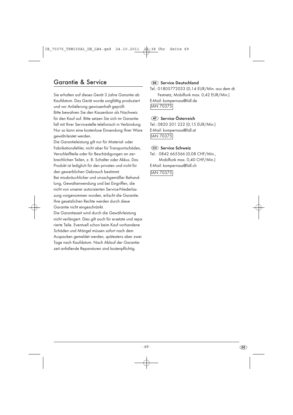 Garantie & service | Tronic TSW 150 A1 User Manual | Page 71 / 72