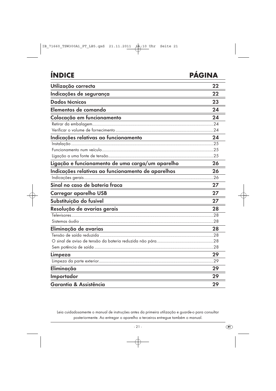 Índice página | Tronic TSW 300 A1 User Manual | Page 23 / 42