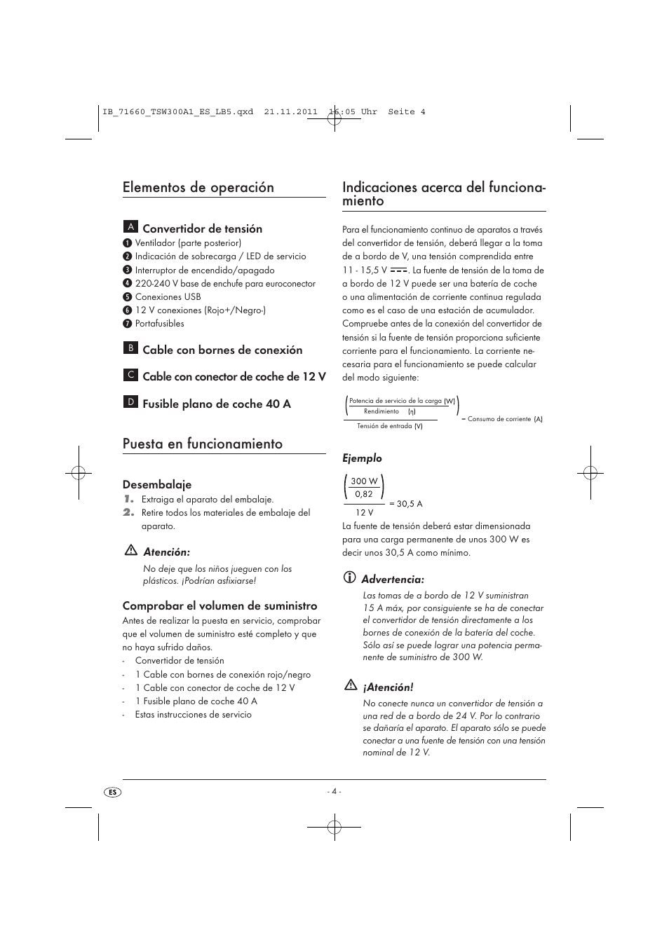 Elementos de operación, Puesta en funcionamiento, Indicaciones acerca del funciona- miento | Tronic TSW 300 A1 User Manual | Page 6 / 42