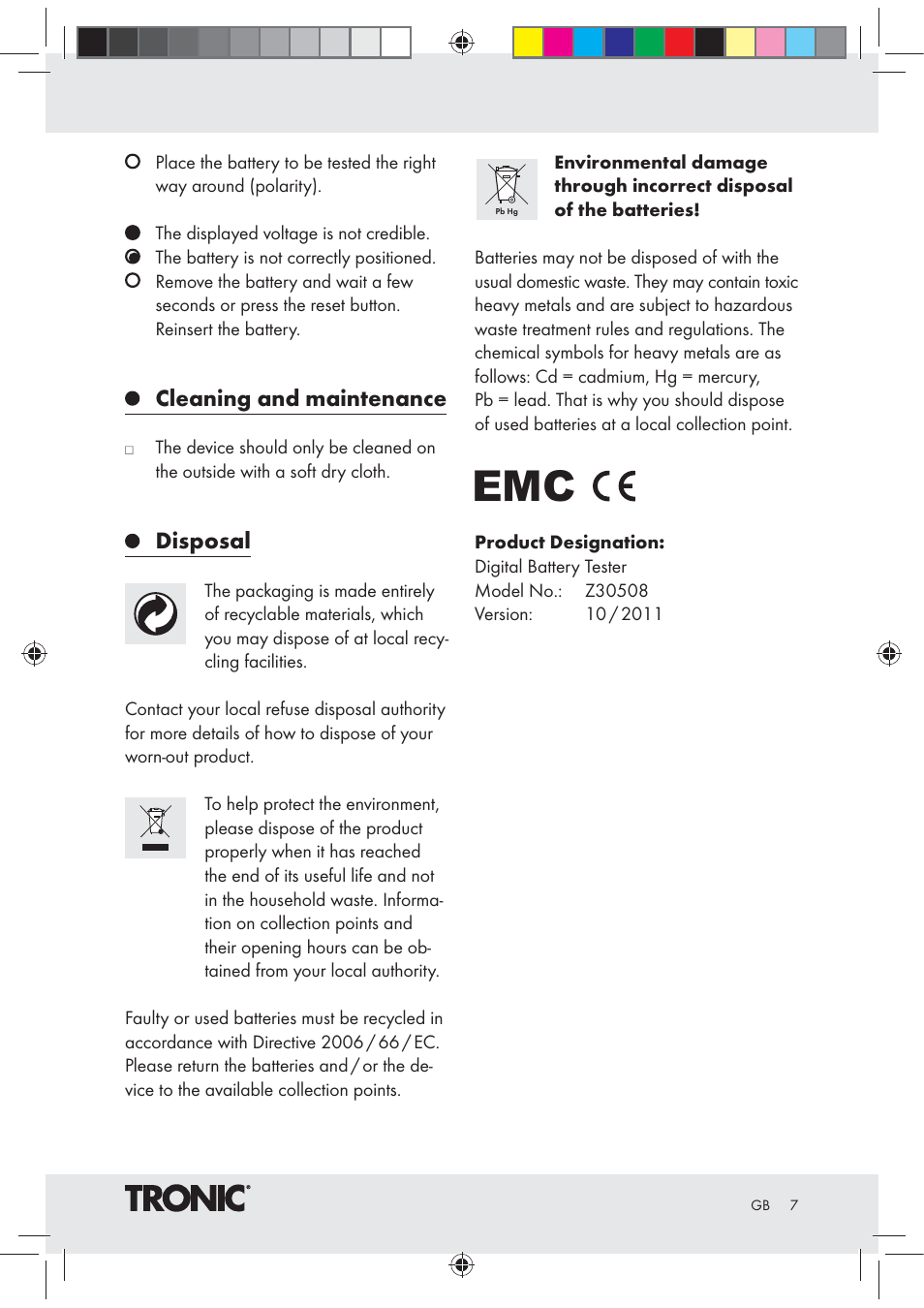 Cleaning and maintenance, Disposal | Tronic Z30508 User Manual | Page 7 / 26