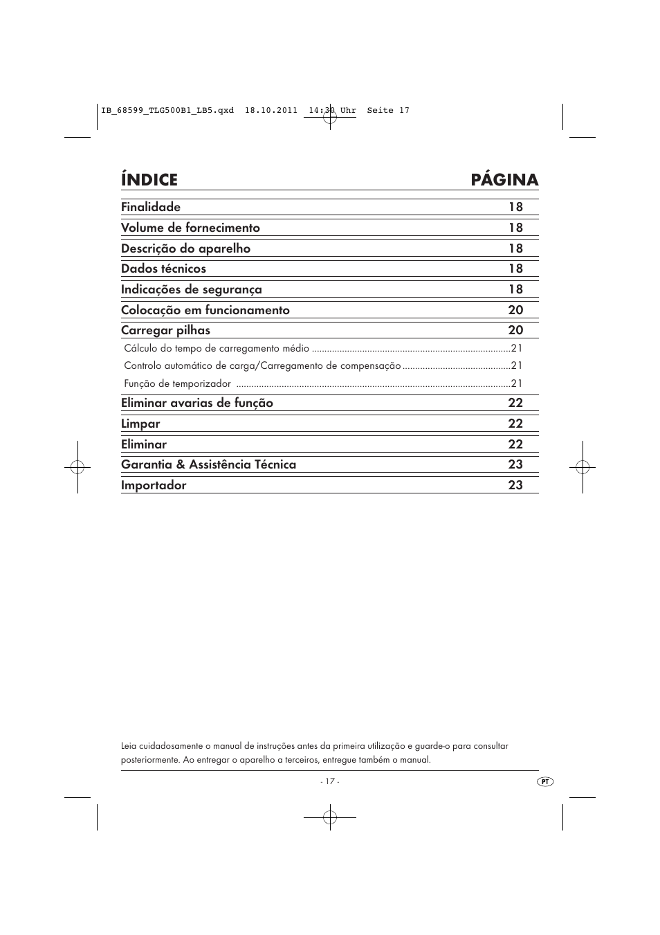 Índice página | Tronic TLG 500 B1 User Manual | Page 19 / 42